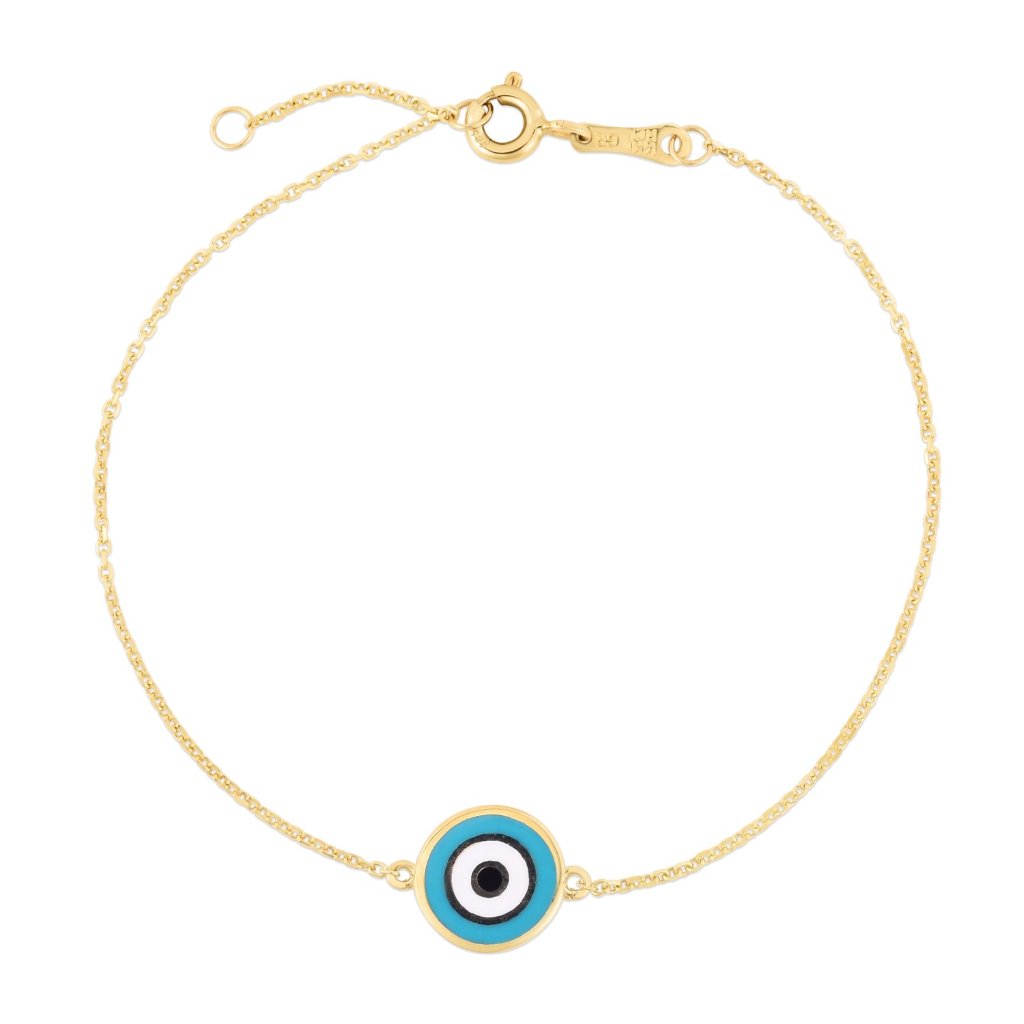 14k Yellow Gold Blue Evil Eye Bracelet - Handcrafted & Stylish
